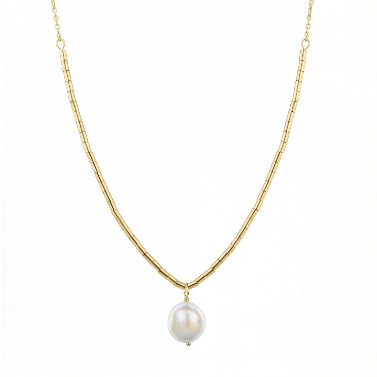 Collar mostacilla: Perla coin - 49cm