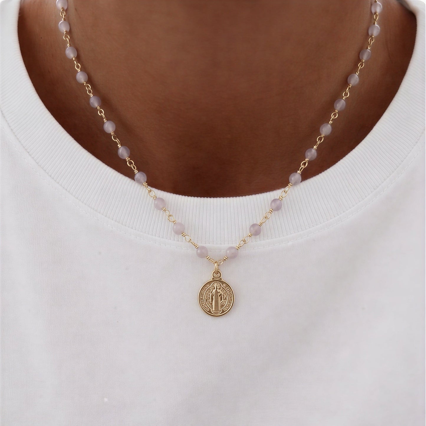 Collar entorchado - Piedra natural: Cuarzo rosa - 41 cm