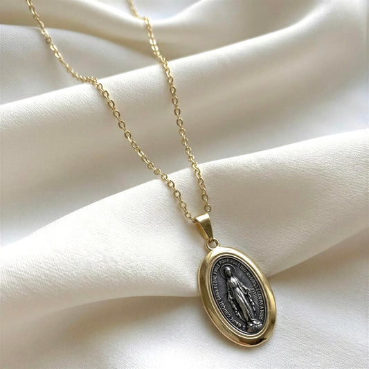Collar virgen de los rayos - Plata envejecida - 45 cm