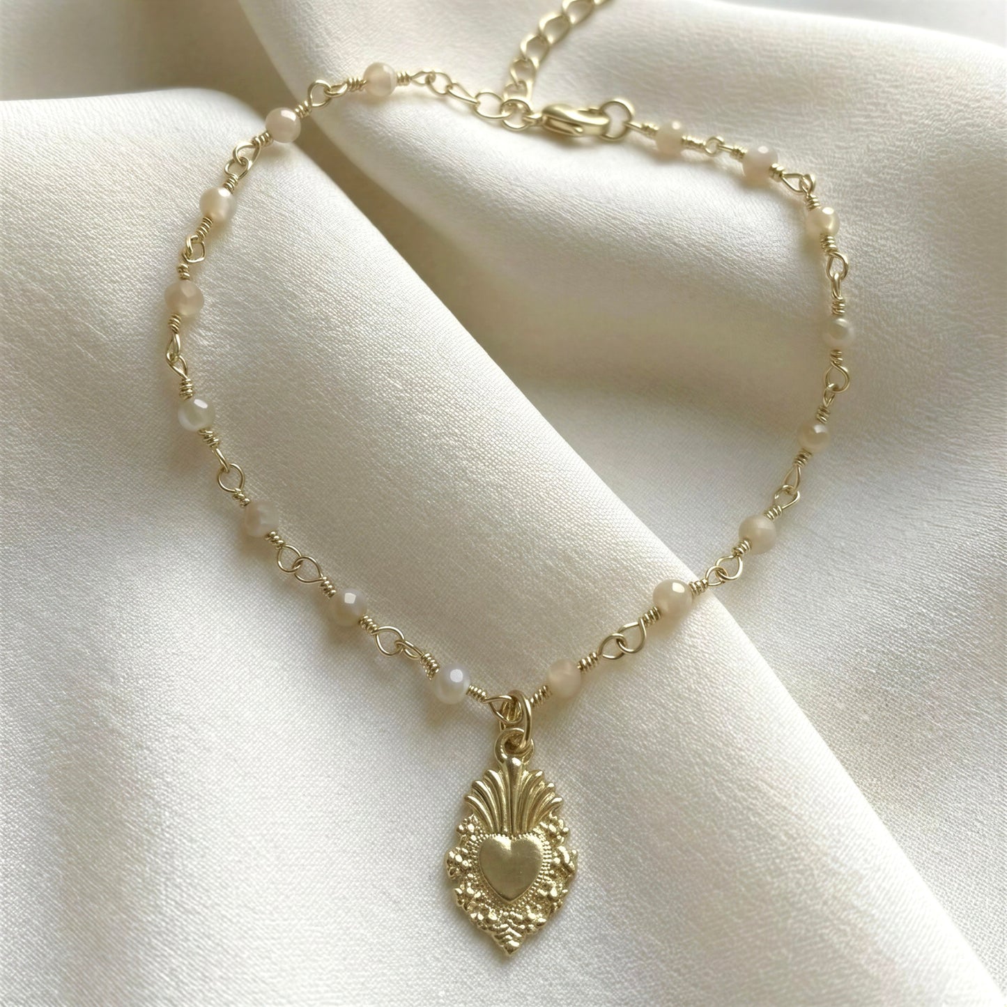 Pulsera entorchado - Piedra natural: Madre perla - 18 cm