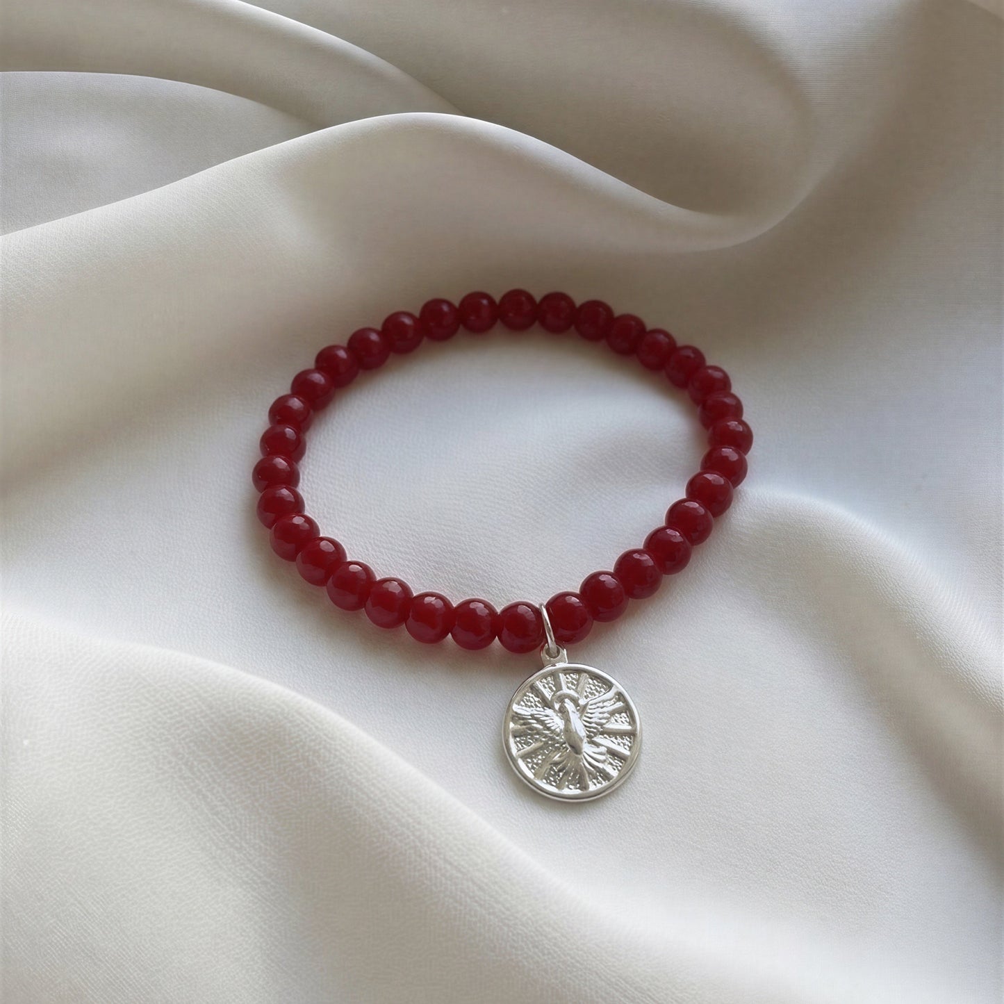 Pulsera elasticada - Espíritu santo - Piedra natural: jade rojo