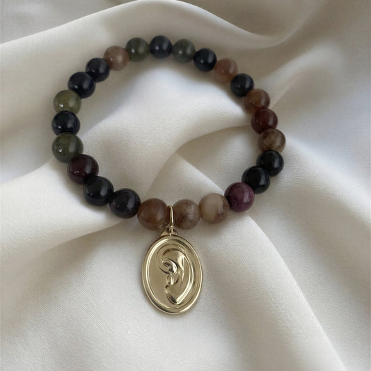 Pulsera elasticada - Piedra natural: Jade turmalina oscura 8mm