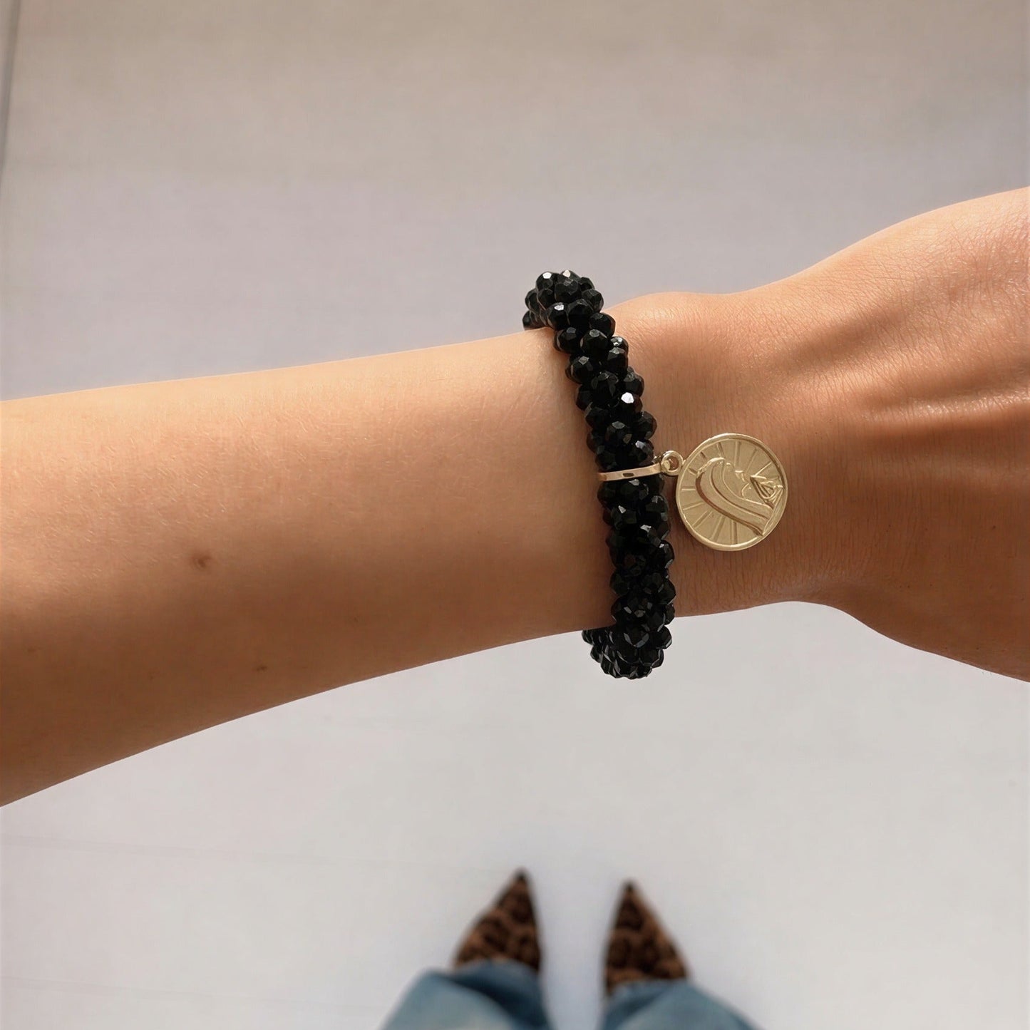 Pulsera elasticada - Cristal facetado negro