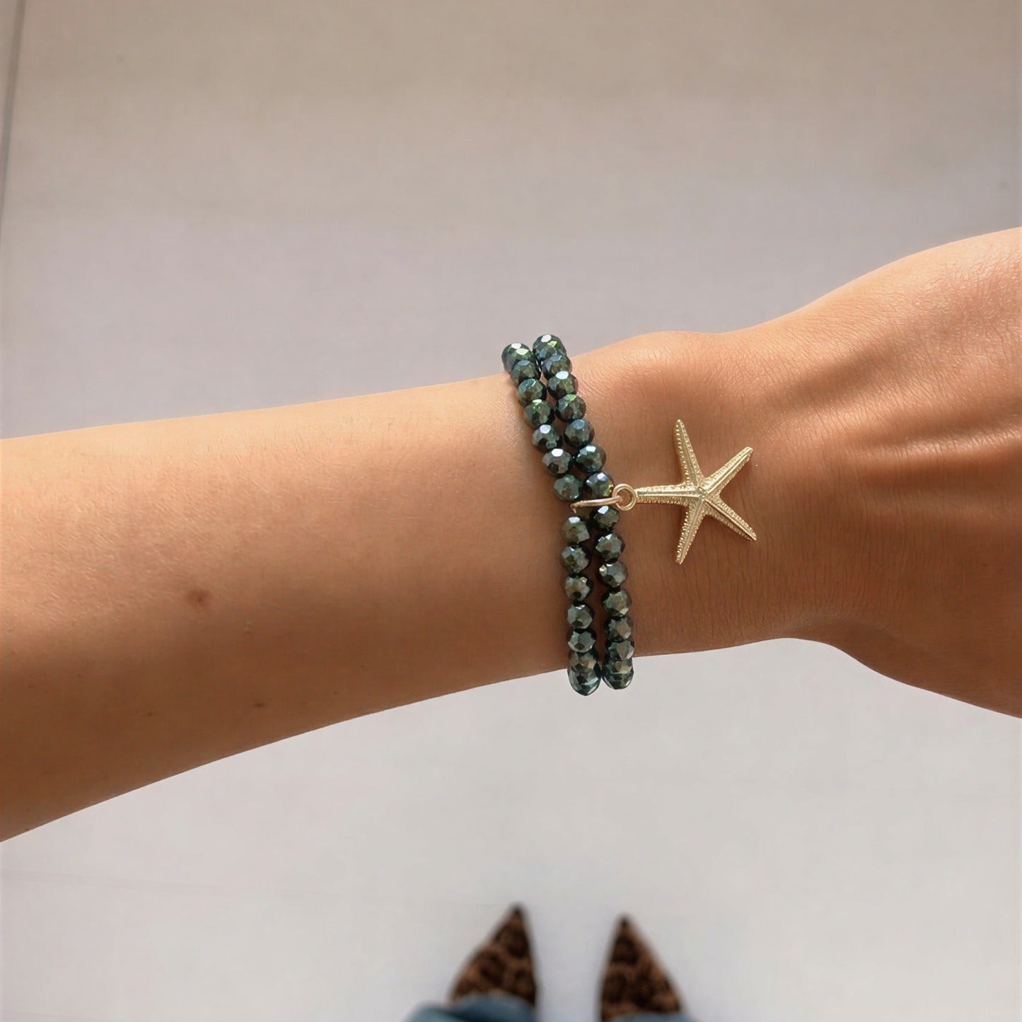 Pulsera elasticada - Cristal facetado verde