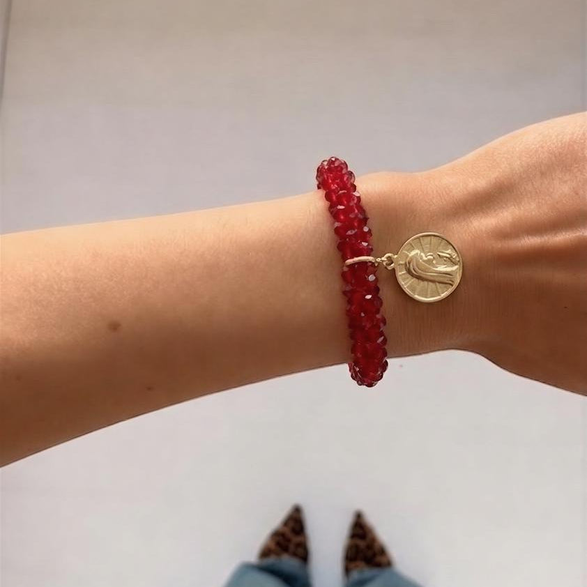 Pulsera elasticada - Cristal facetado rojo