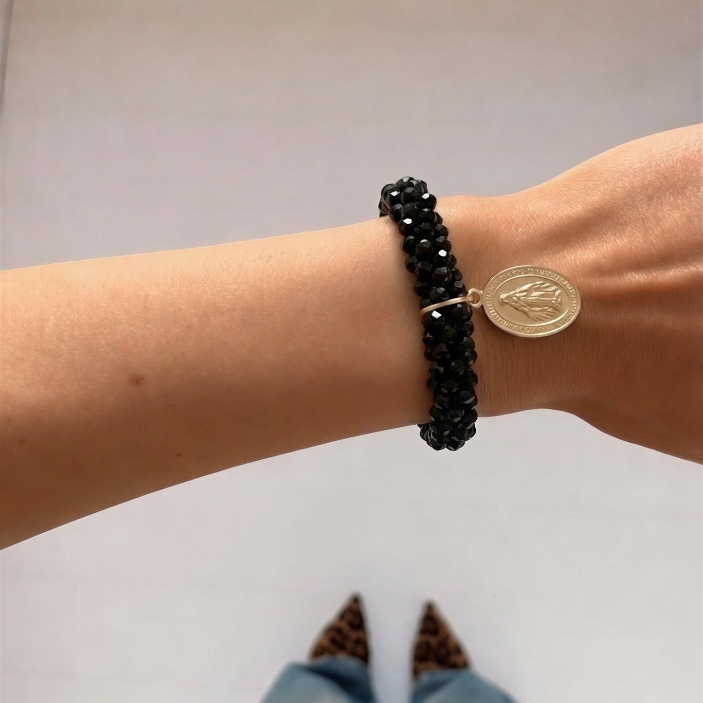 Pulsera elasticada - Cristal facetado negro