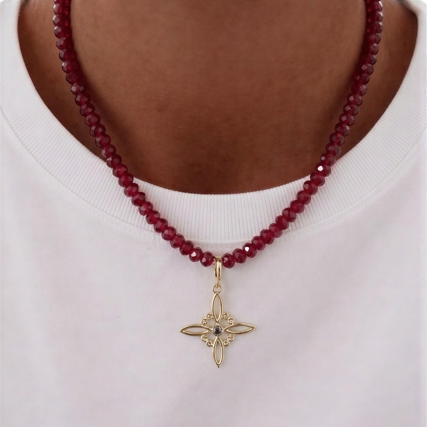 Collar con nudo grande - Cristal facetado rondel - 47 cm