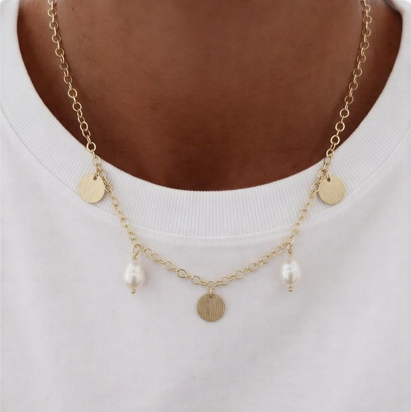 Collar moneditas - Piedras naturales: Perla de rio - 43 cm