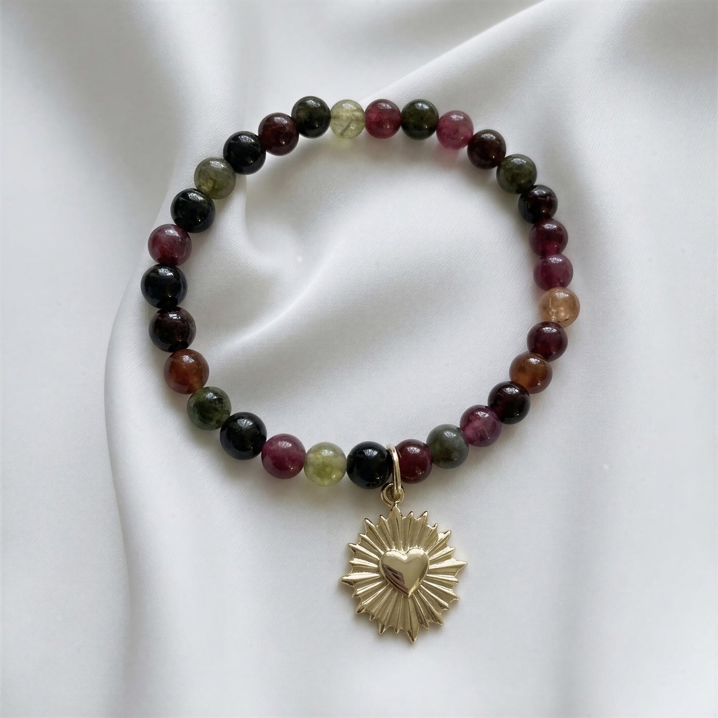 Pulsera elasticada - Corazón - Piedra natural: Jade Turmalina