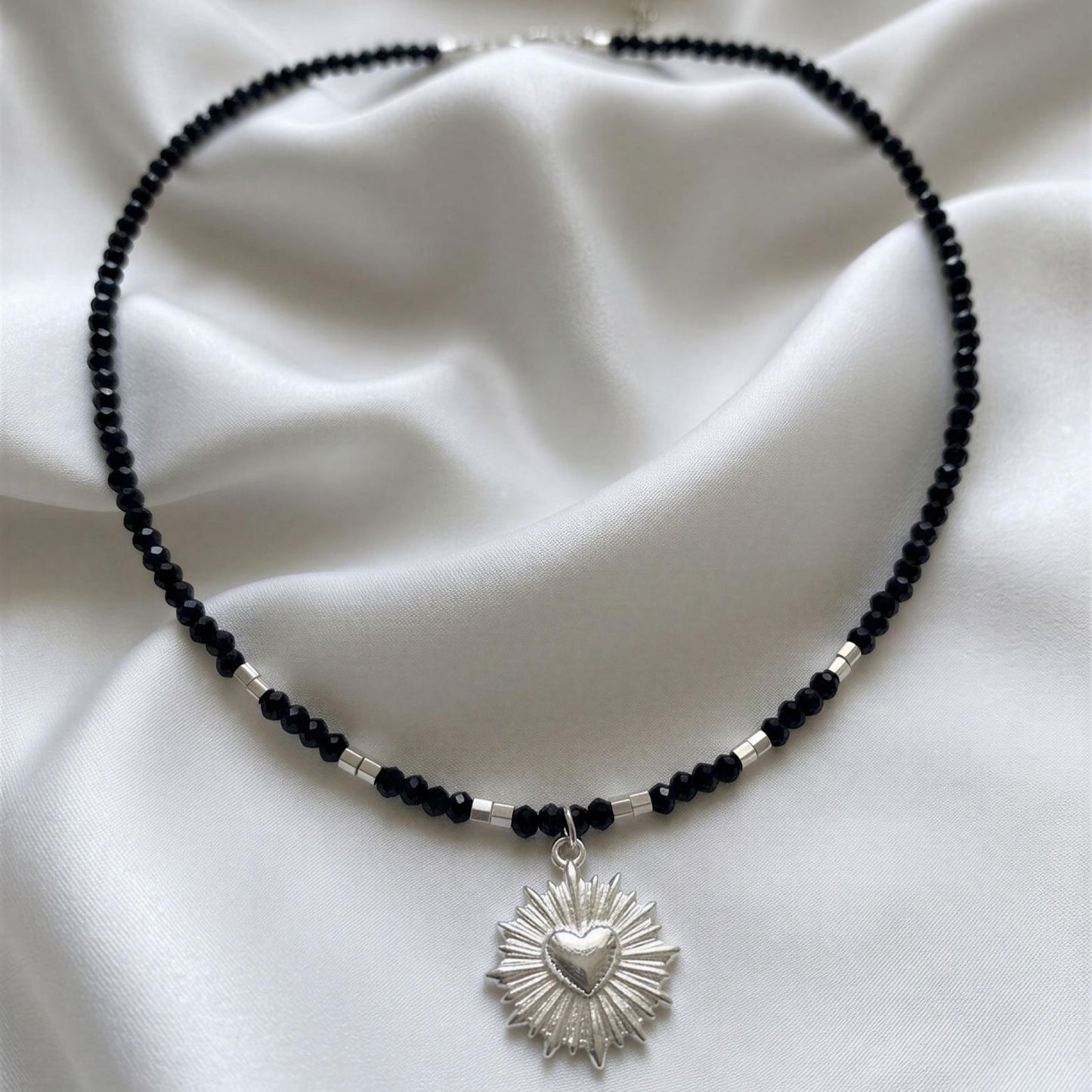 Choker micro cristal negro - Corazón- 38 cm