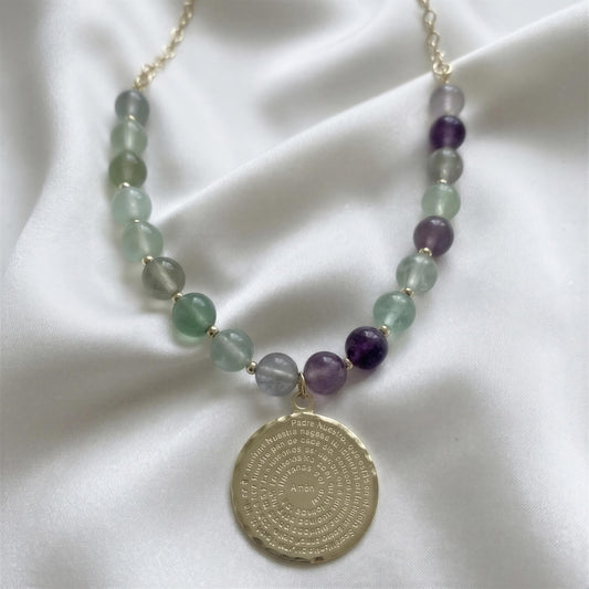 Collar Padre nuestro - Piedras naturales: Fluorita 43 cm más alargue