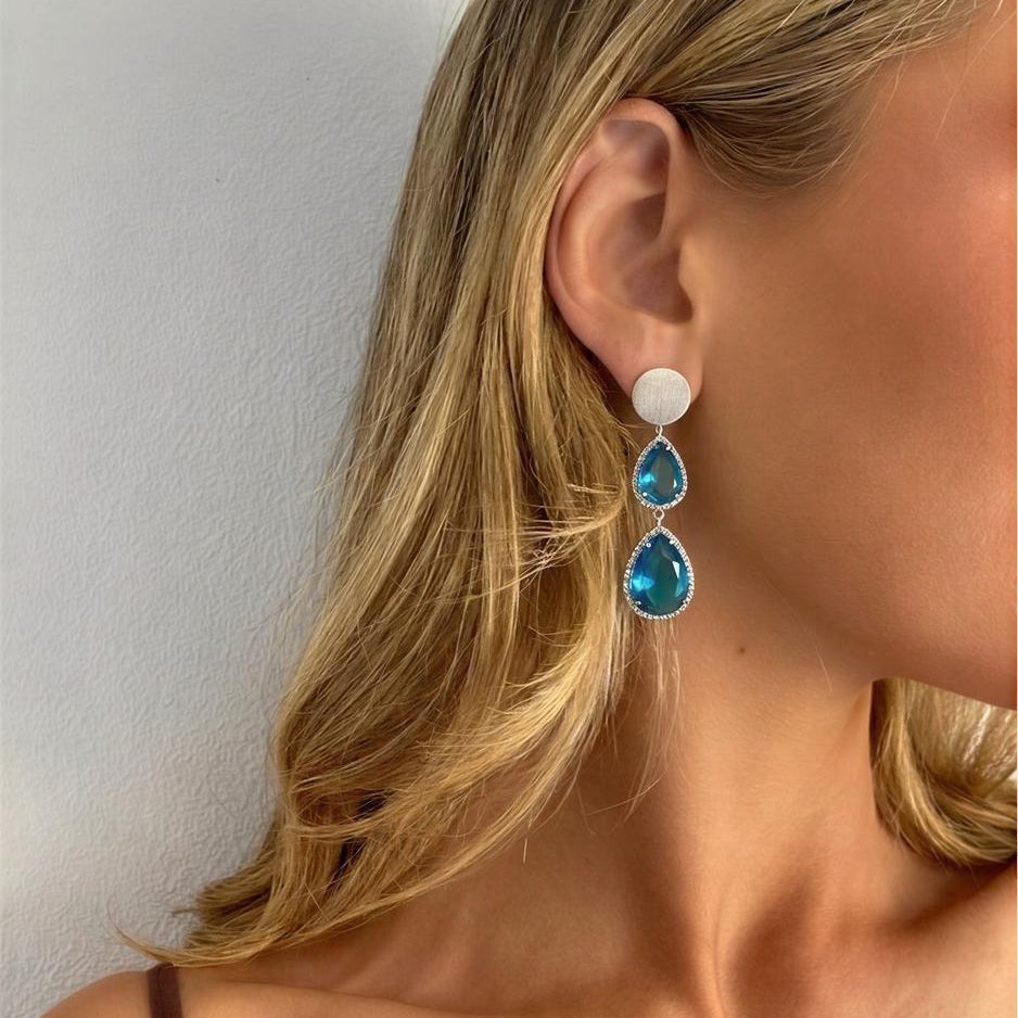 Aro base redonda con cristal azul y micro circones – 55 mm