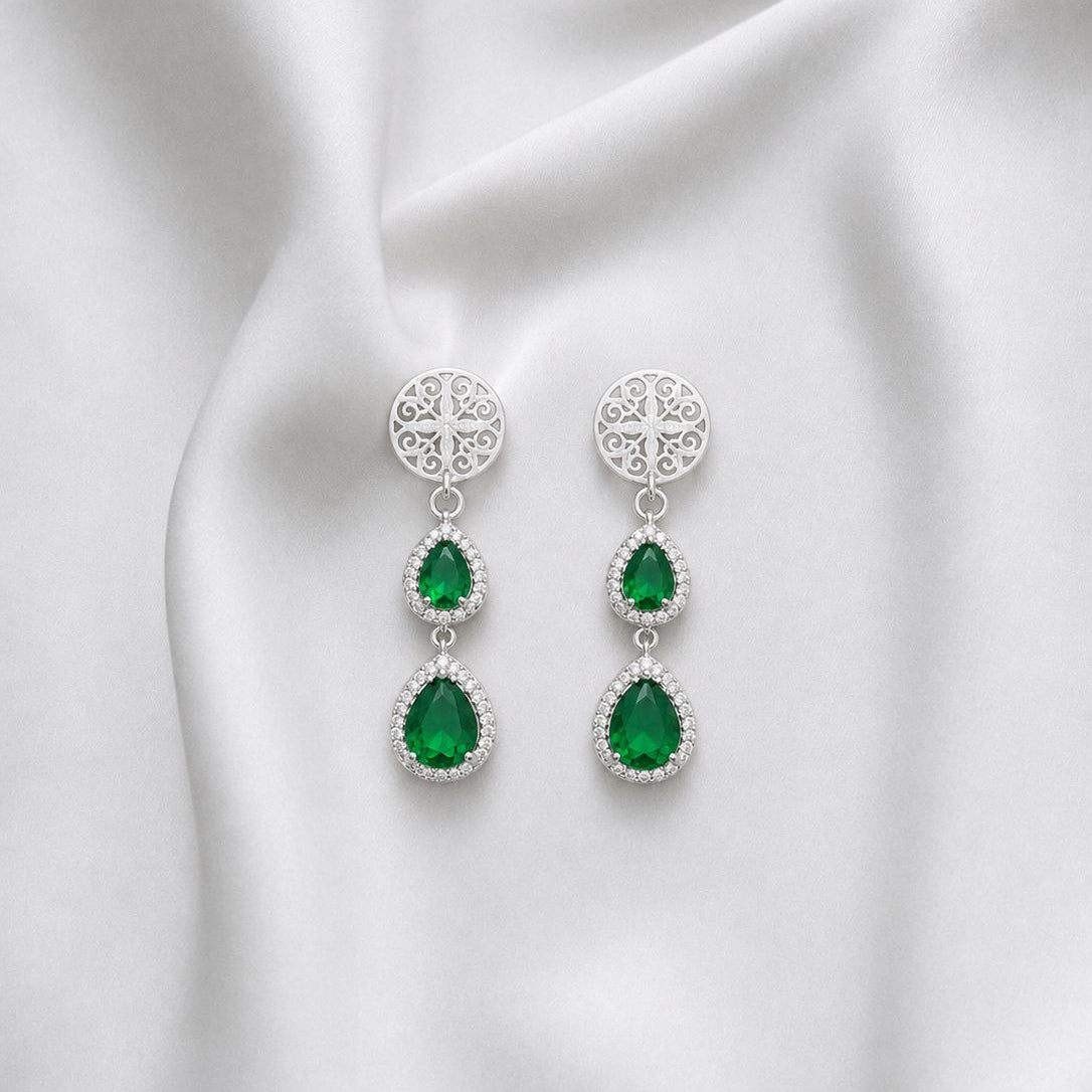Aro mándala con cristal verde y micro circones – 42 mm