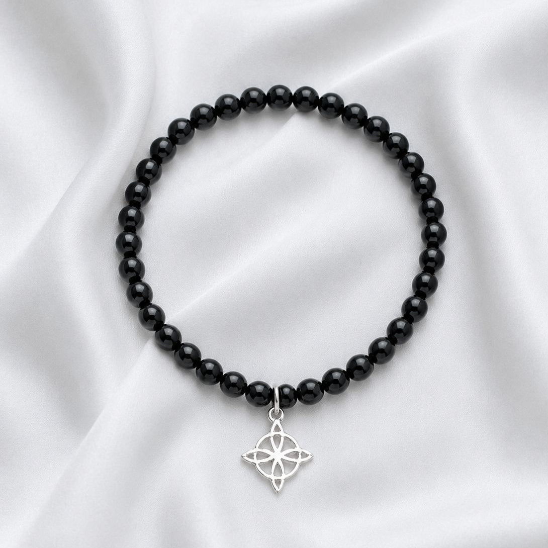 Pulsera elasticada - Nudo - Piedra natural: Onix 4 mm