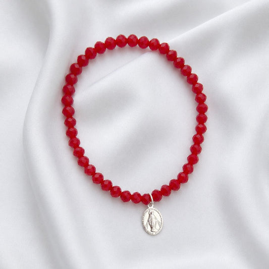 Pulsera elasticada - Mini Virgen - Micro cristal rojo