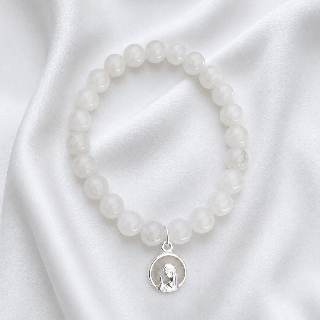 Pulsera elasticada - Virgen - Piedra natural: Cuarzo blanco 8 mm