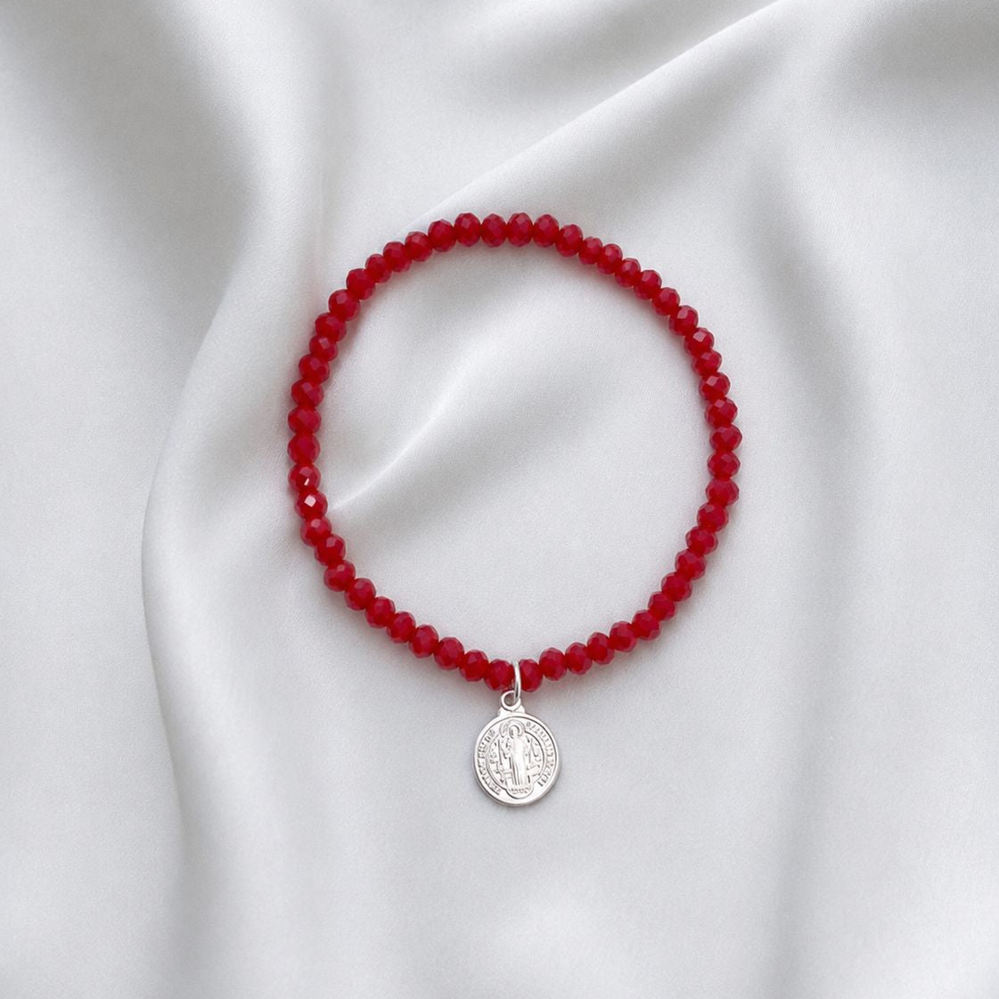 Pulsera elasticada - San Benito - Micro cristal rojo