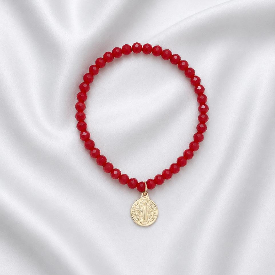 Pulsera elasticada - San Benito - Micro cristal rojo