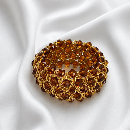 Brazalete elasticado de cristal facetado café