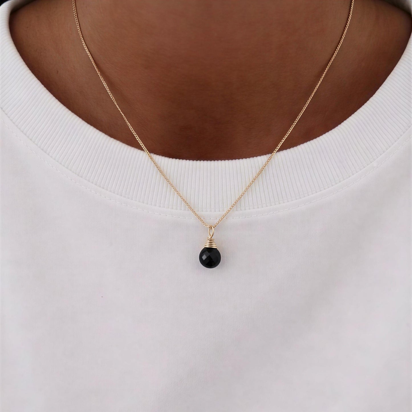 Collar veneciana - Piedra natural: Gota calcedonia negra - 45 cm