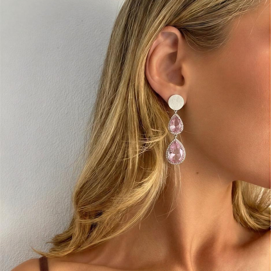 Aro base redonda con cristal rosado y micro circones – 55 mm