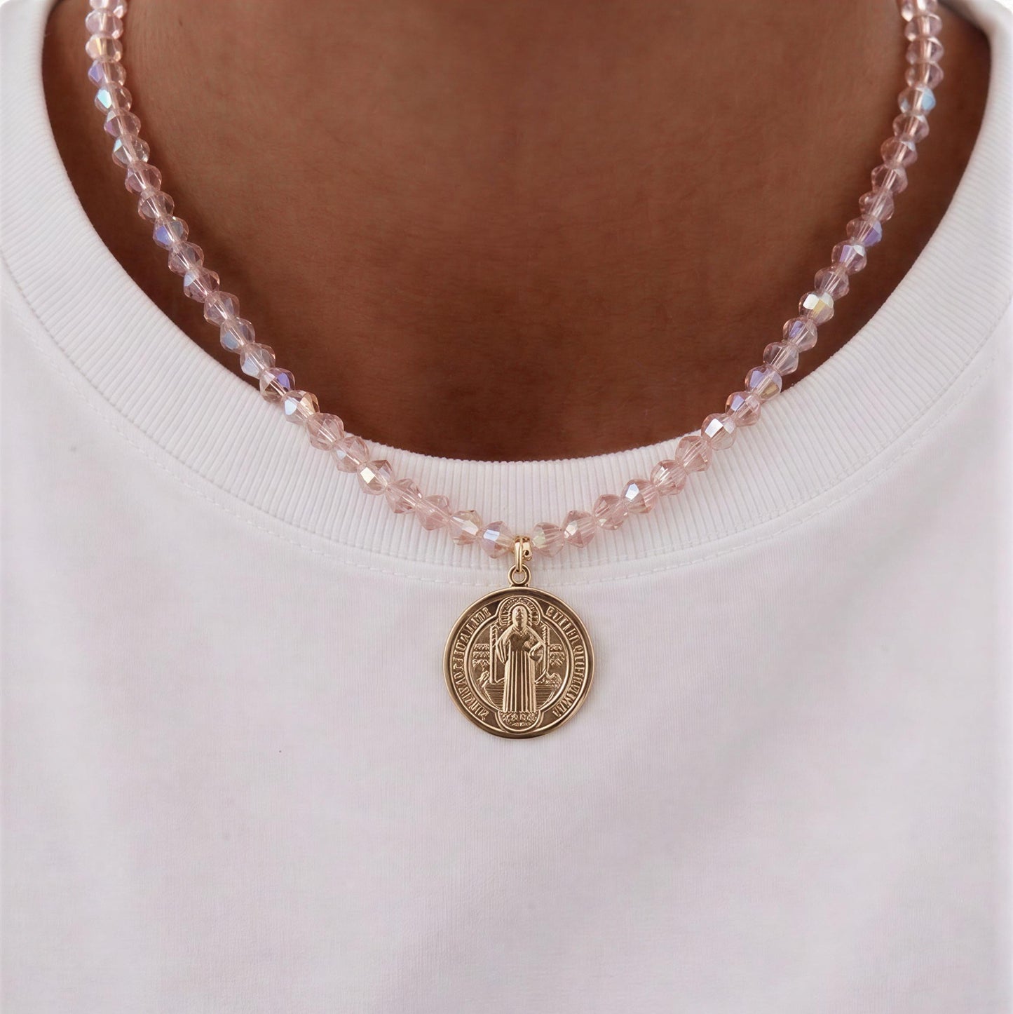 Collar cristal rosado - San Benito - 41 cm