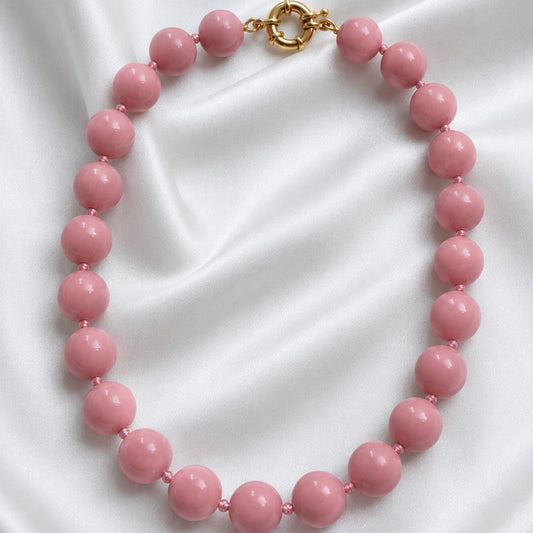 Collar Pelotitas Rosado - Broche timón pequeño - 50 cm