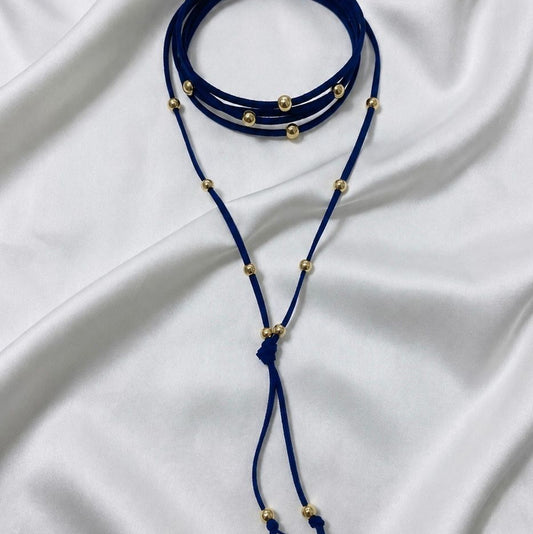 Collar Gamuza azul con nudo - 1.80 mts