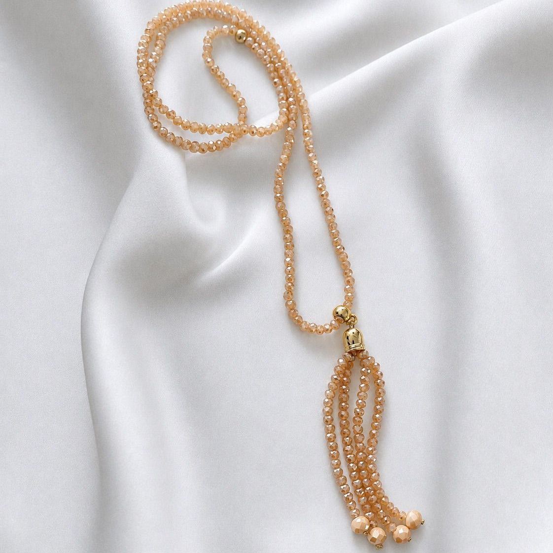 Collar largo de cristal beige - 45 cm