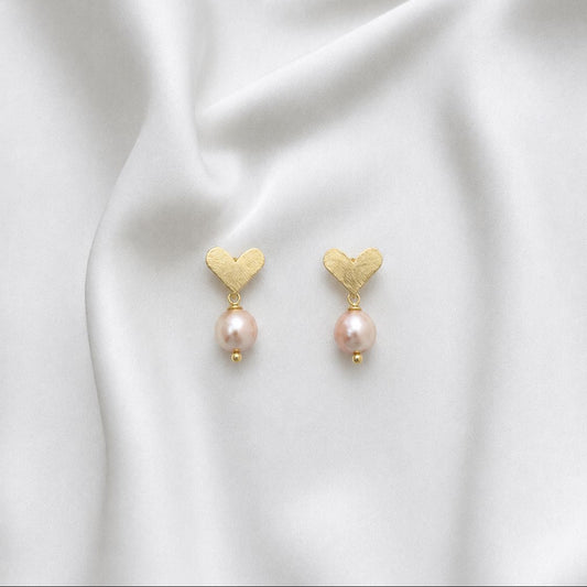 Aro corazón- Piedra natural Shell rosa - 21 mm