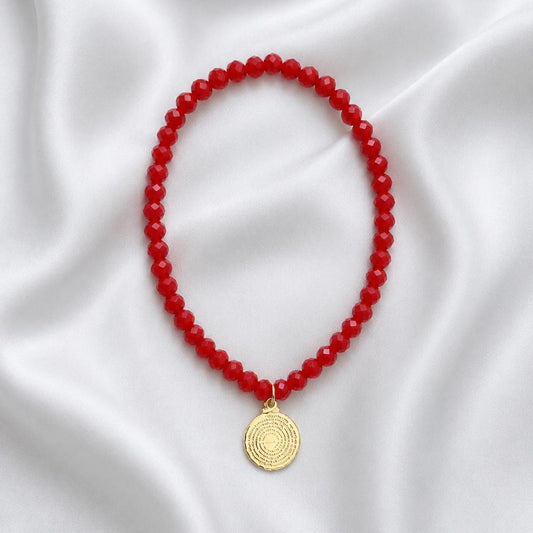 Pulsera elasticada - Padre nuestro - Micro cristal rojo