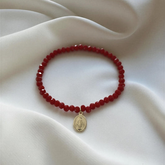 Pulsera elasticada - Mini virgen - Micro cristal rojo