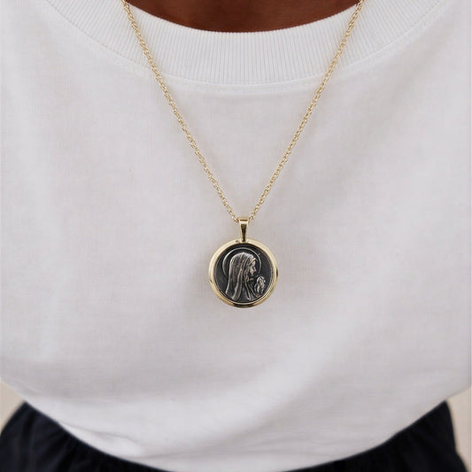 Collar virgen niña grande - Plata envejecida -  45 cm