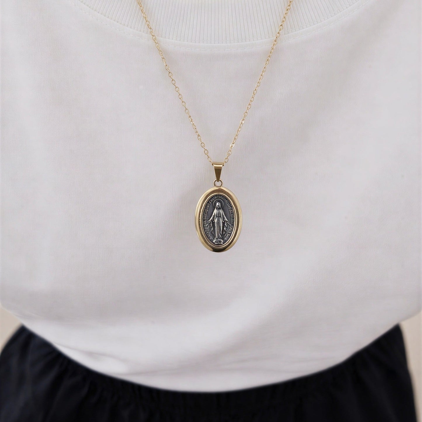 Collar virgen de los rayos - Plata envejecida -  45 cm