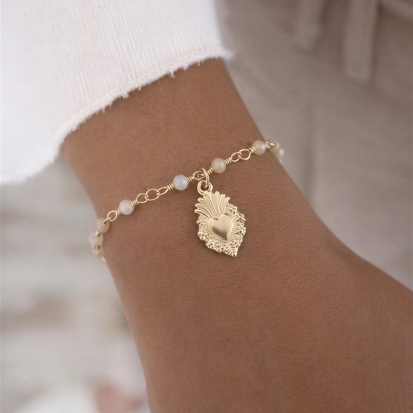 Pulsera entorchado - Piedra natural: Madre perla - 18 cm