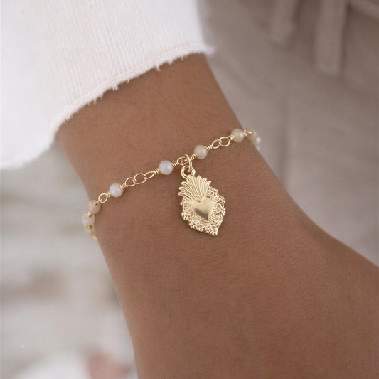 Pulsera entorchado - Piedra natural: Madre perla - 18 cm
