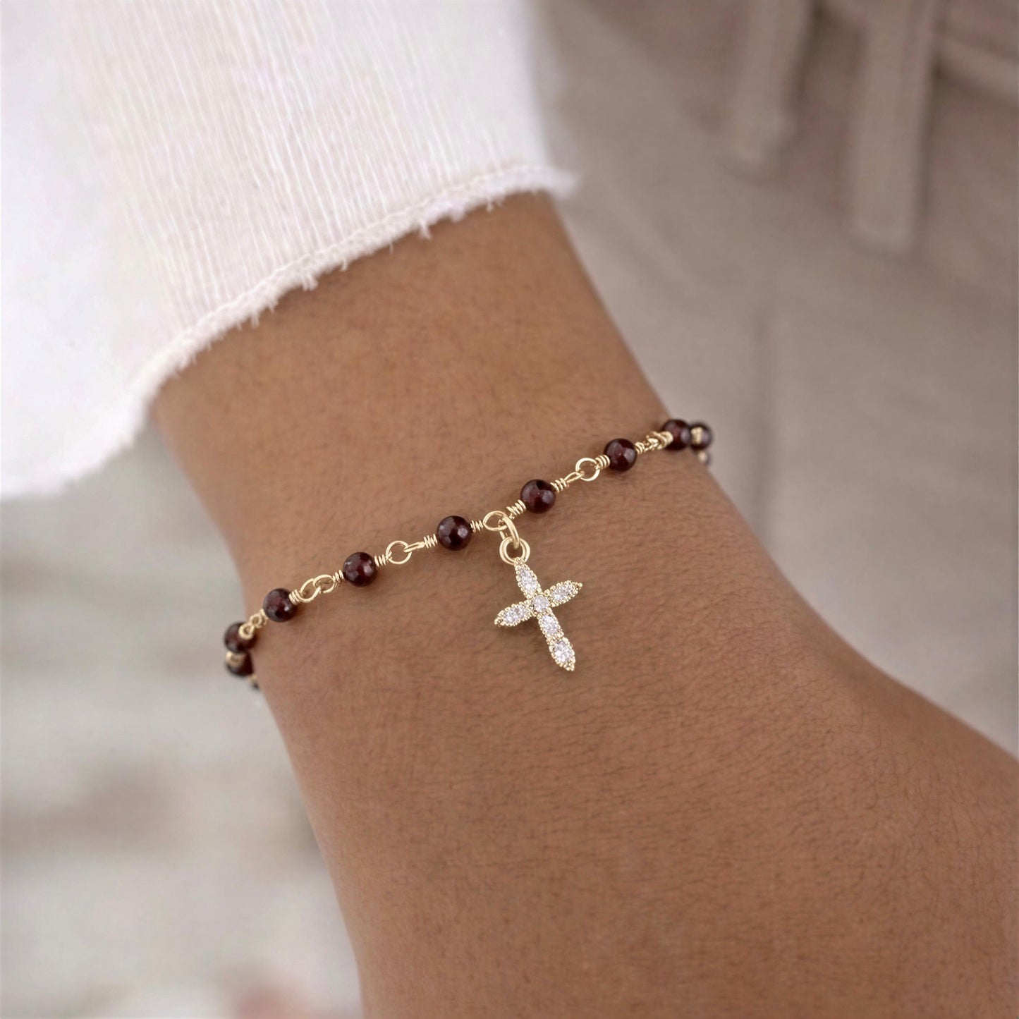 Pulsera entorchado - Piedra natural: Granate - 18 cm