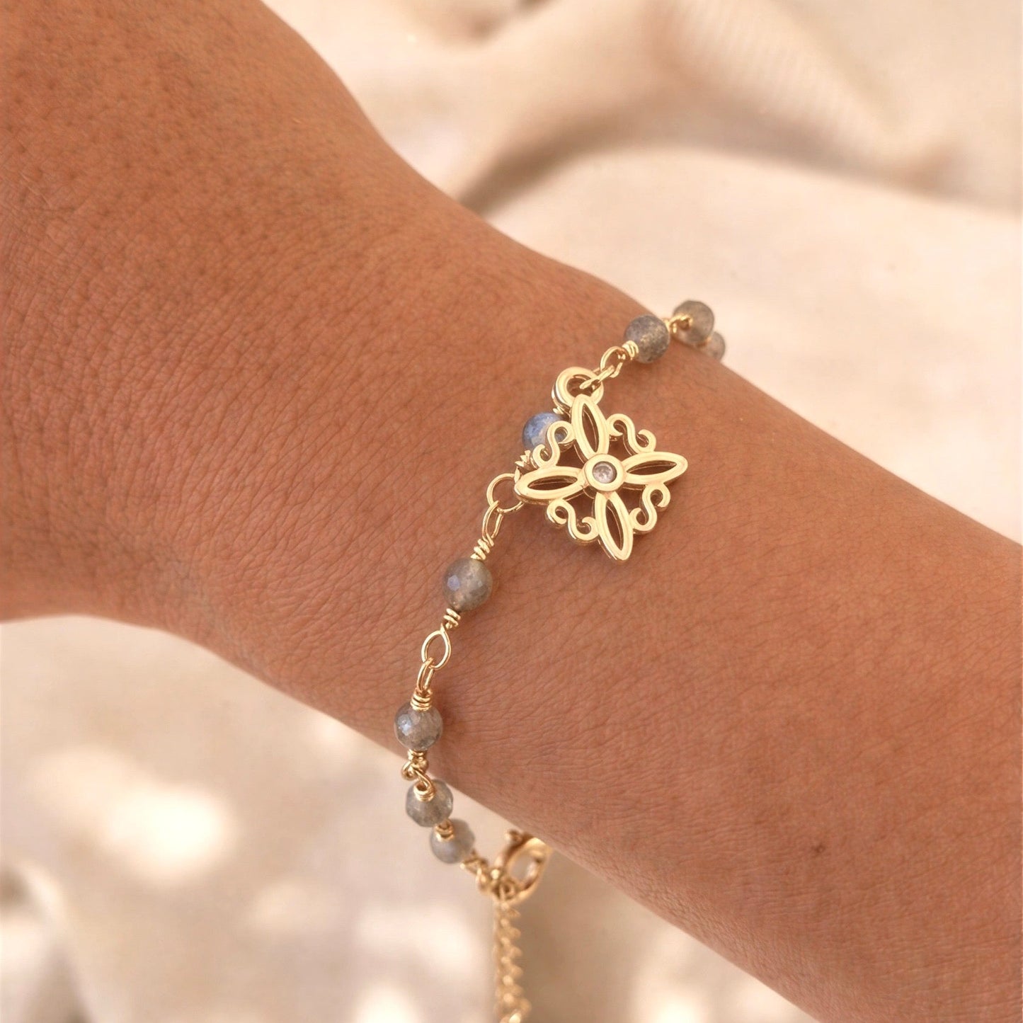 Pulsera entorchado - Piedra natural: Labradorita- 18 cm