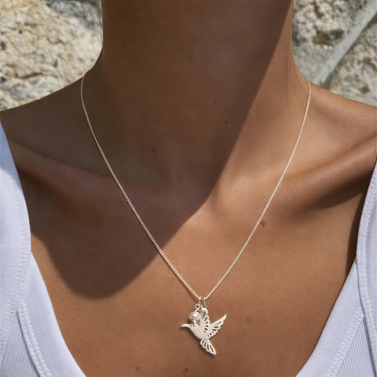 Collar colibri - Piedra natural: micro perla de rio - 45 cm