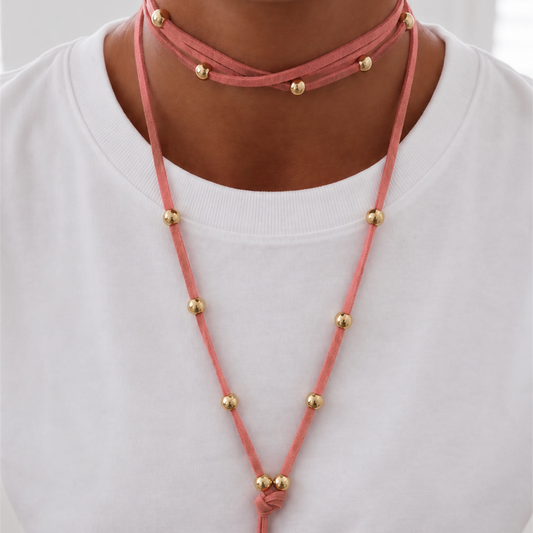 Collar Gamuza rosado con nudo - 1.80 mts