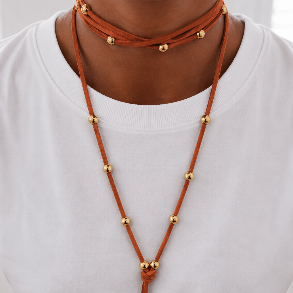 Collar Gamuza naranja con nudo - 1.80 mts