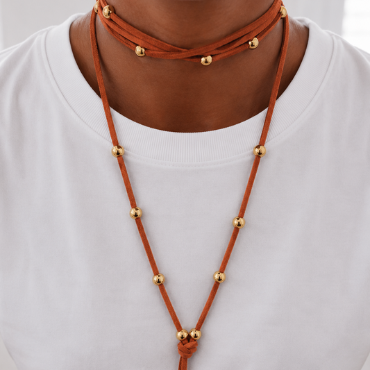 Collar Gamuza naranja con nudo - 1.80 mts