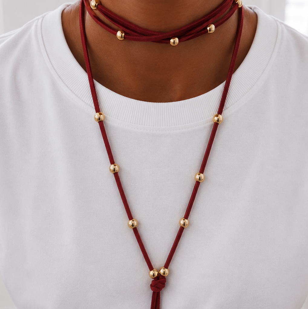 Collar Gamuza burdeo con nudo - 1.80 mts