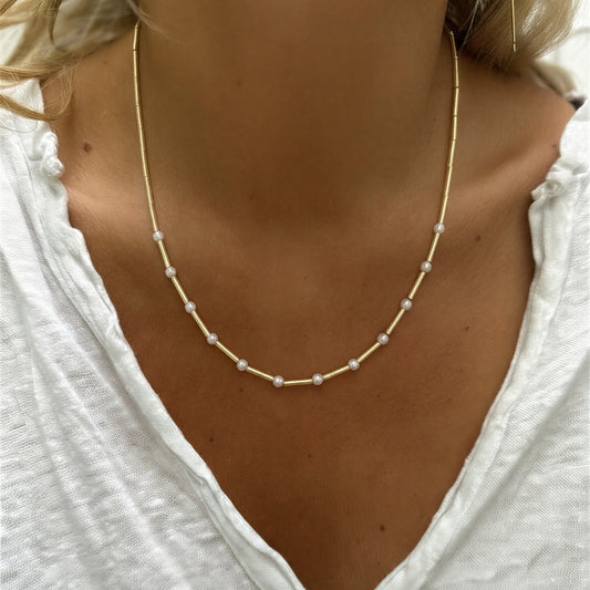 Collar mostacilla con perlas - 46 cm