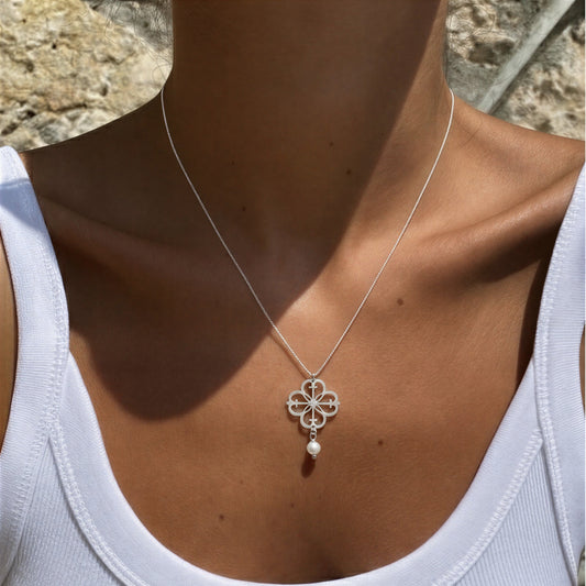 Collar mándala con micro Piedra Natural: Perla de Río 45 cm