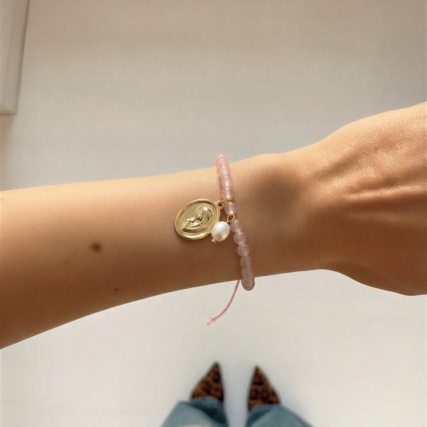 Pulsera macramé - Piedra natural: cuarzo rosa