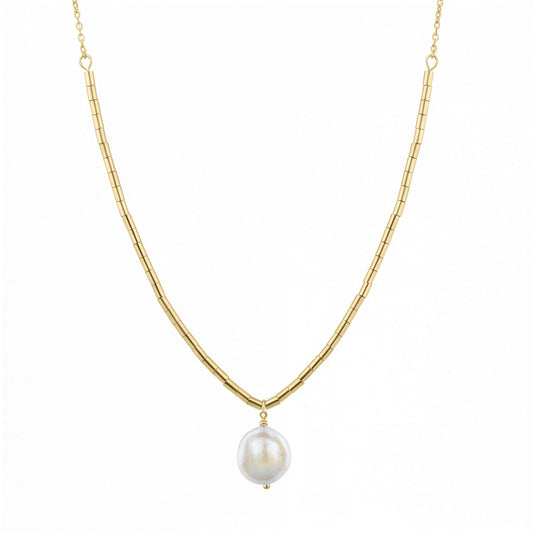 Collar mostacilla: Perla coin - 49cm