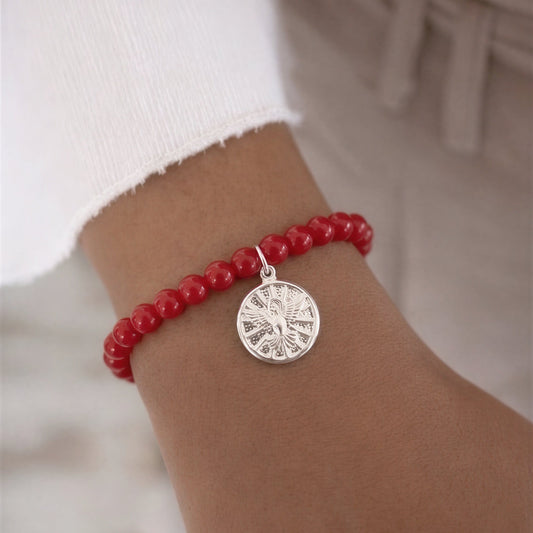 Pulsera elasticada - Espíritu santo - Piedra natural: jade rojo