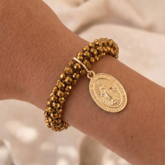 Pulsera elasticada -  cristal color ocre