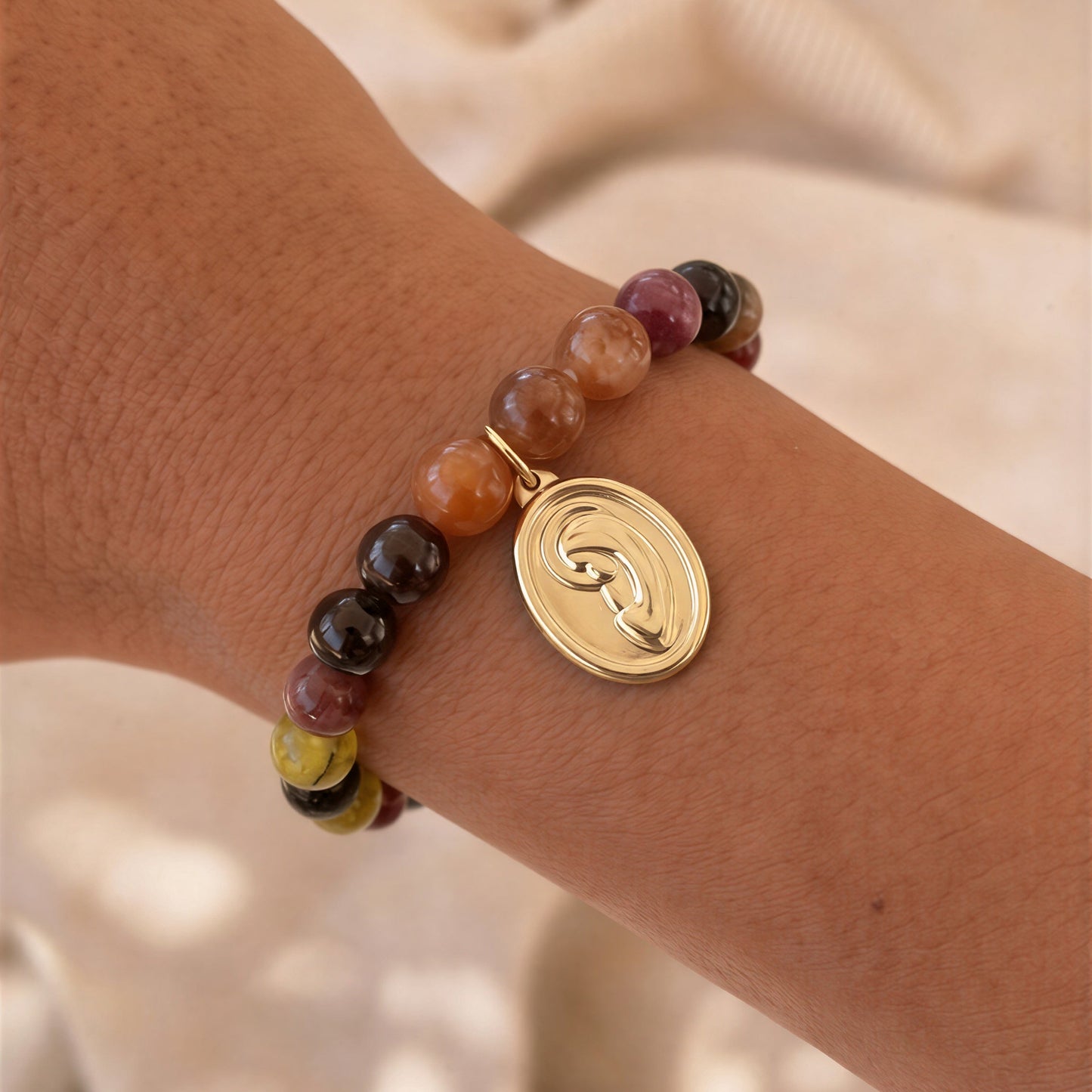 Pulsera elasticada -  Piedra natural: Jade turmalina oscura 8mm